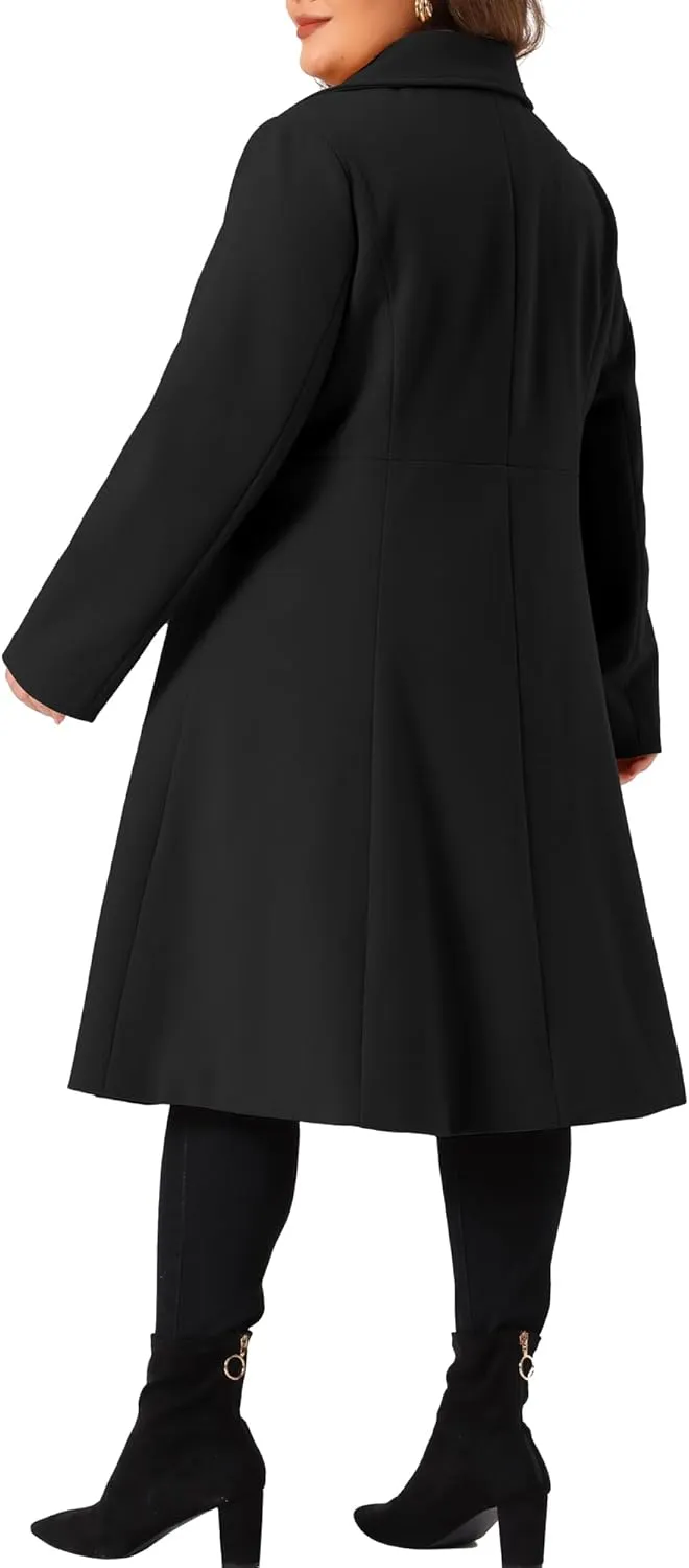 Agnes Orinda Plus Size Coats for Women Notch Lapel A Line Double Breasted Elegant Trench Winter Dress Pea Coats