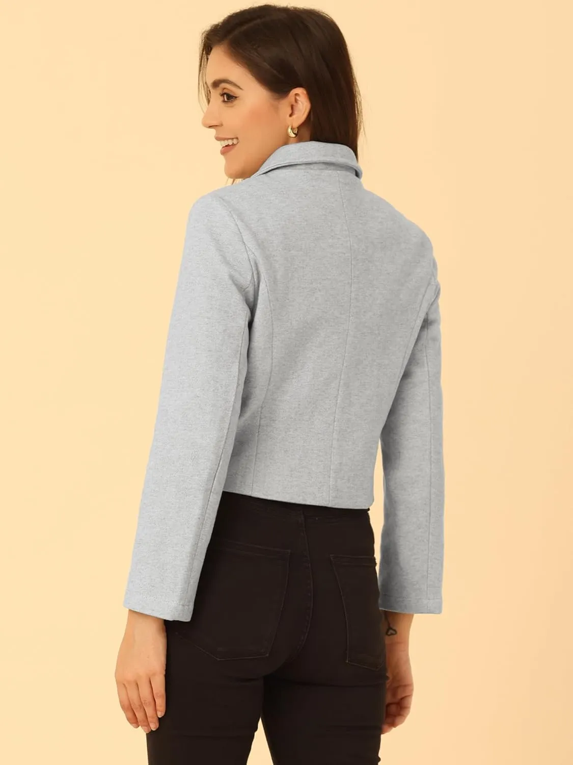 Allegra K Women's Elegant Short Coat Point Collar Single Breasted Slant Pocket Peacoats