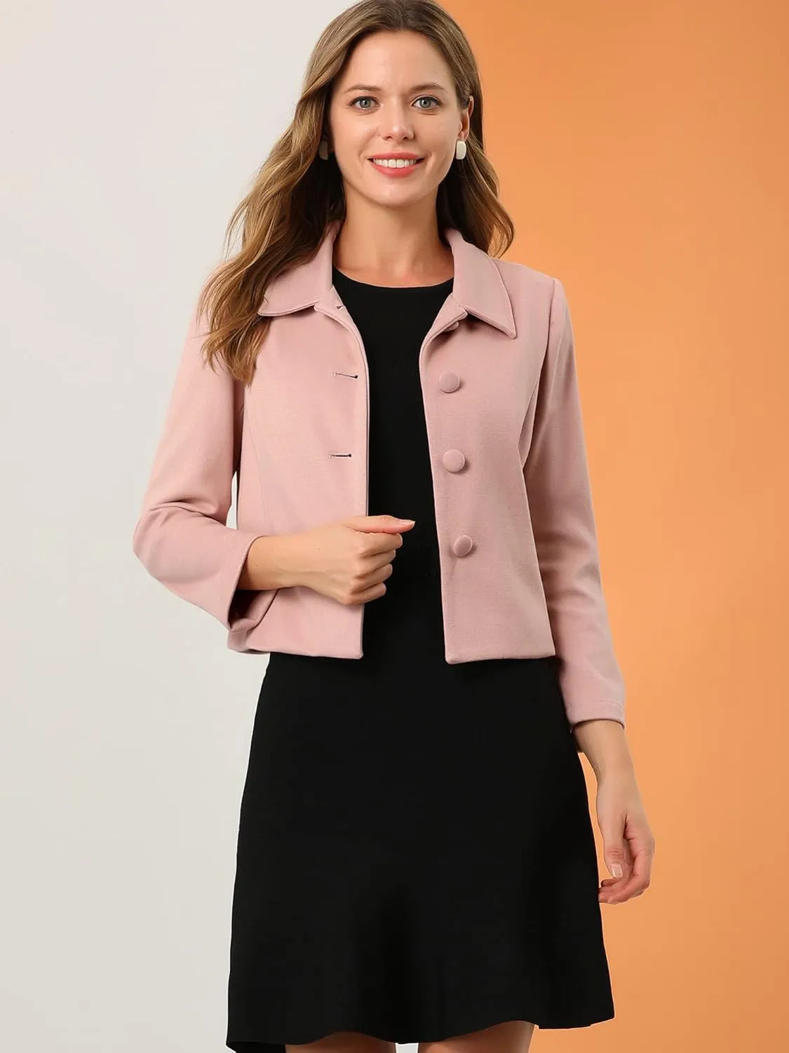 Allegra K Women's Elegant Short Coat Point Collar Single Breasted Slant Pocket Peacoats