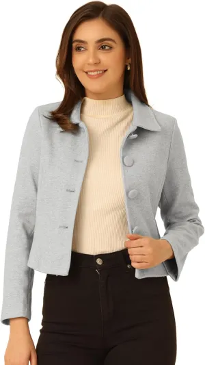 Allegra K Women's Elegant Short Coat Point Collar Single Breasted Slant Pocket Peacoats