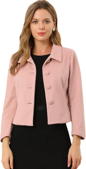 Allegra K Women's Elegant Short Coat Point Collar Single Breasted Slant Pocket Peacoats