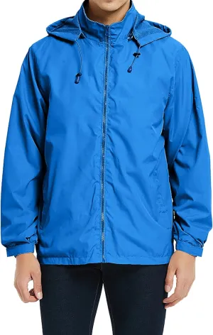 Casual Jacket for Men Lightweight Softshell Jacket Windbreak Waterproof Raincoat Travel Hiking Coat with Removable Hood