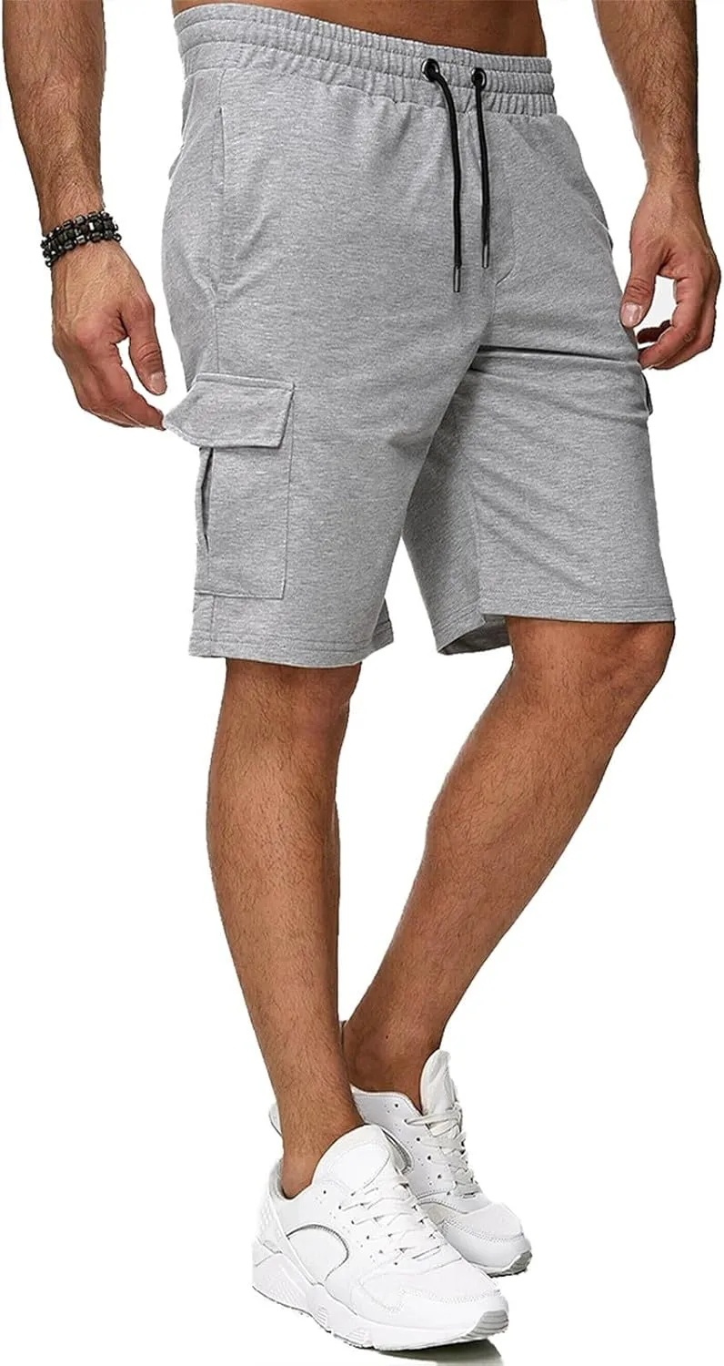 Casual Short Joggers for Men Loose Fit Multi Pocket Athletic Work Shorts Elastic Waist Drawstrings Casual Workout Sweat Short