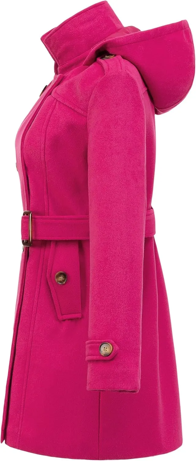 Chrisuno Women's Double Breasted Pea Coat Hooded Long Winter Trench Coat