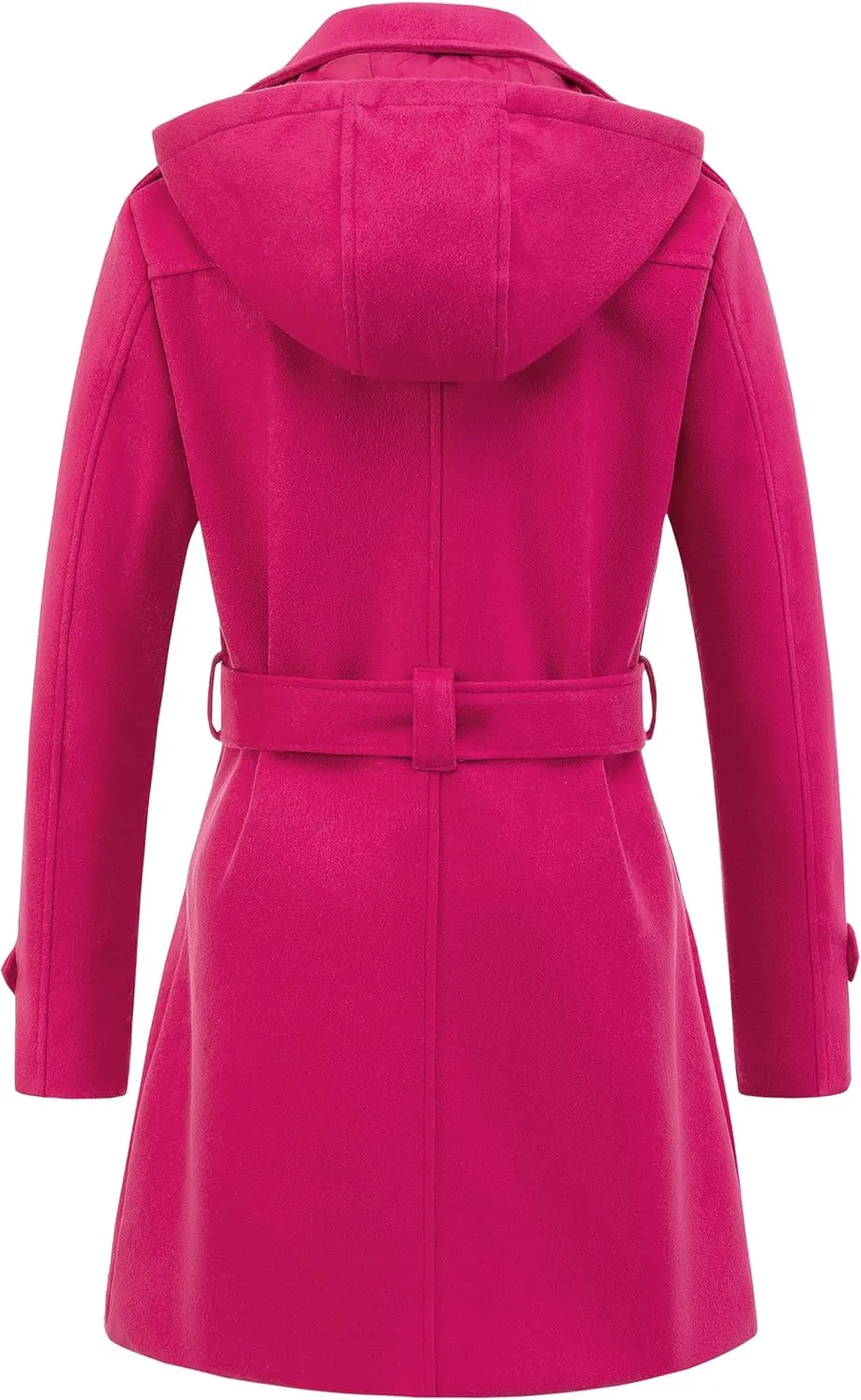 Chrisuno Women's Double Breasted Pea Coat Hooded Long Winter Trench Coat