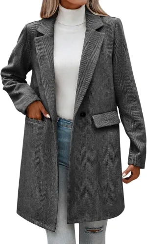 cooki Wool Coats for Women Long Women's Wool Coat Knee Length Jackets Winter Trench Coats Lapel Collar Button Down Peacoats