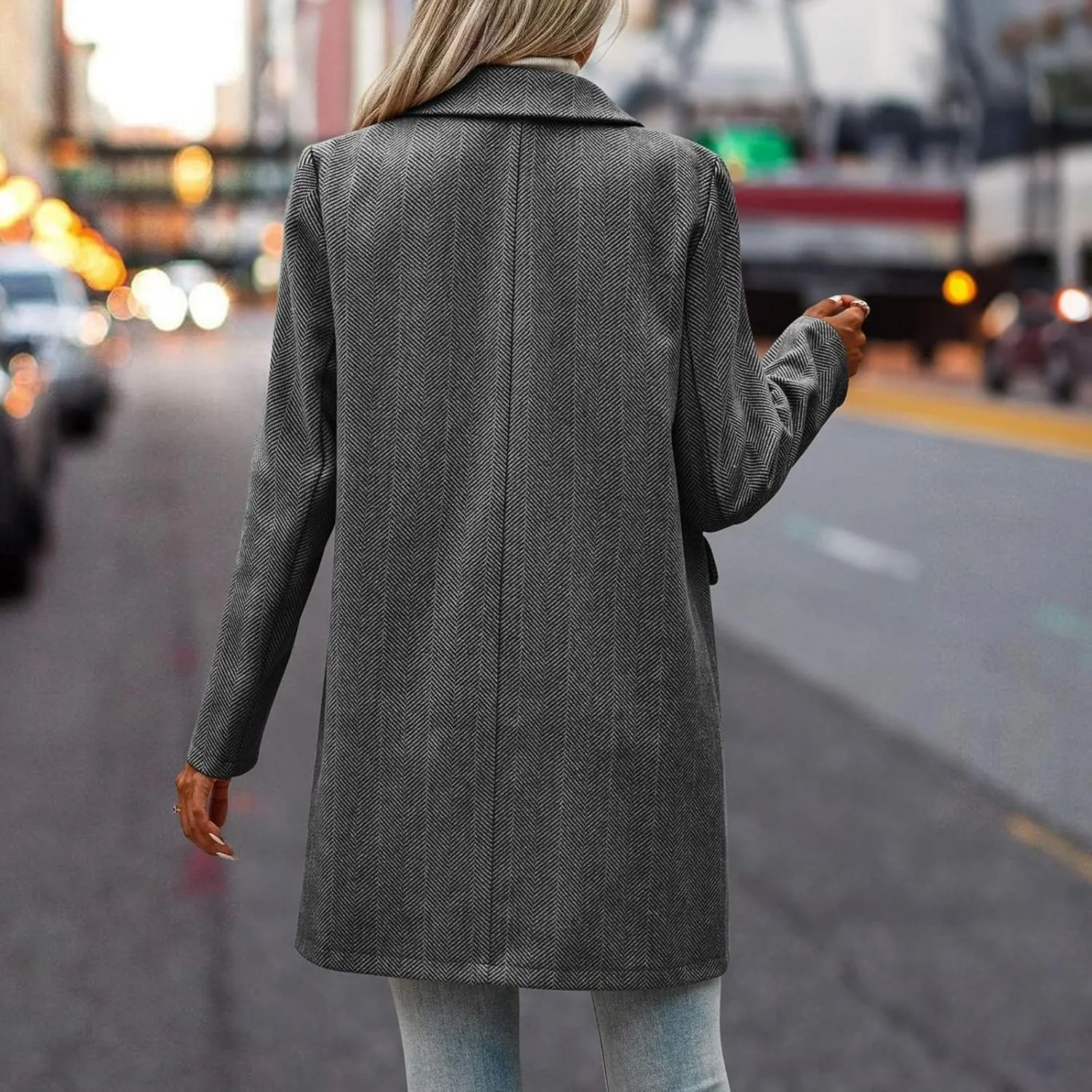 cooki Wool Coats for Women Long Women's Wool Coat Knee Length Jackets Winter Trench Coats Lapel Collar Button Down Peacoats