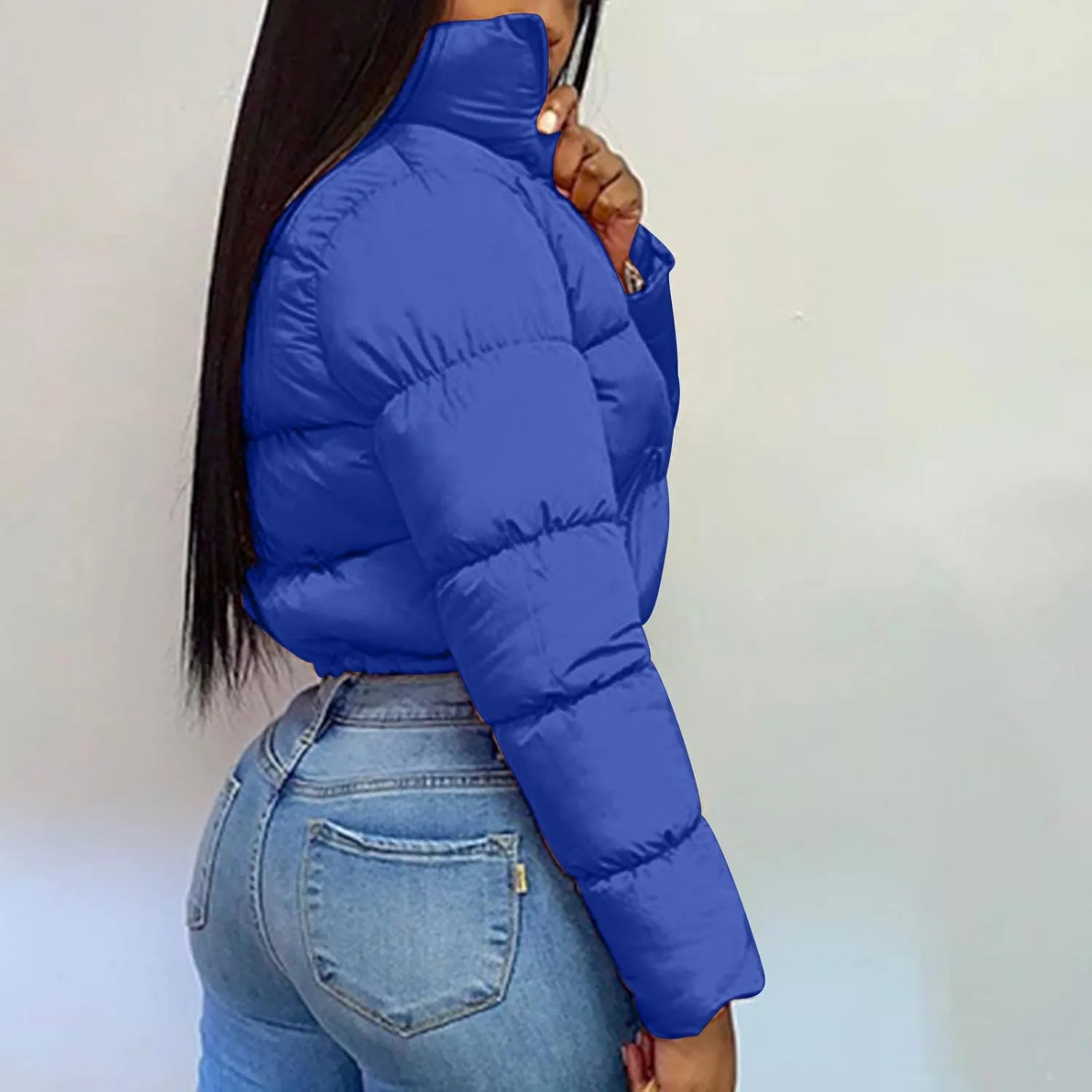 DASAYO Womens Zipper Short Puffer Jacket Bubble Puffy Quilted Down Coat Softest Winter Coat Fashion Water Repellent