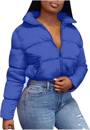 DASAYO Womens Zipper Short Puffer Jacket Bubble Puffy Quilted Down Coat Softest Winter Coat Fashion Water Repellent