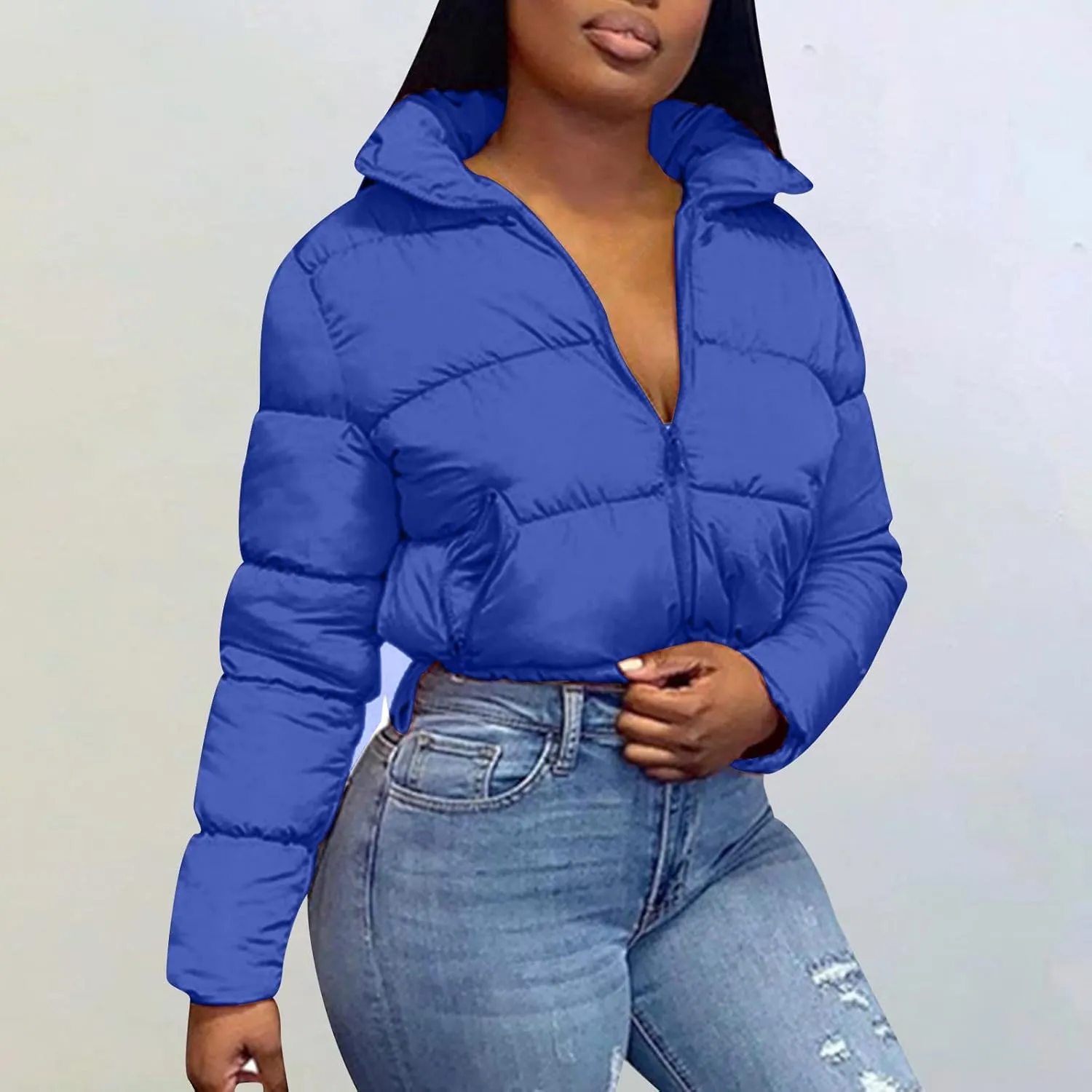 DASAYO Womens Zipper Short Puffer Jacket Bubble Puffy Quilted Down Coat Softest Winter Coat Fashion Water Repellent
