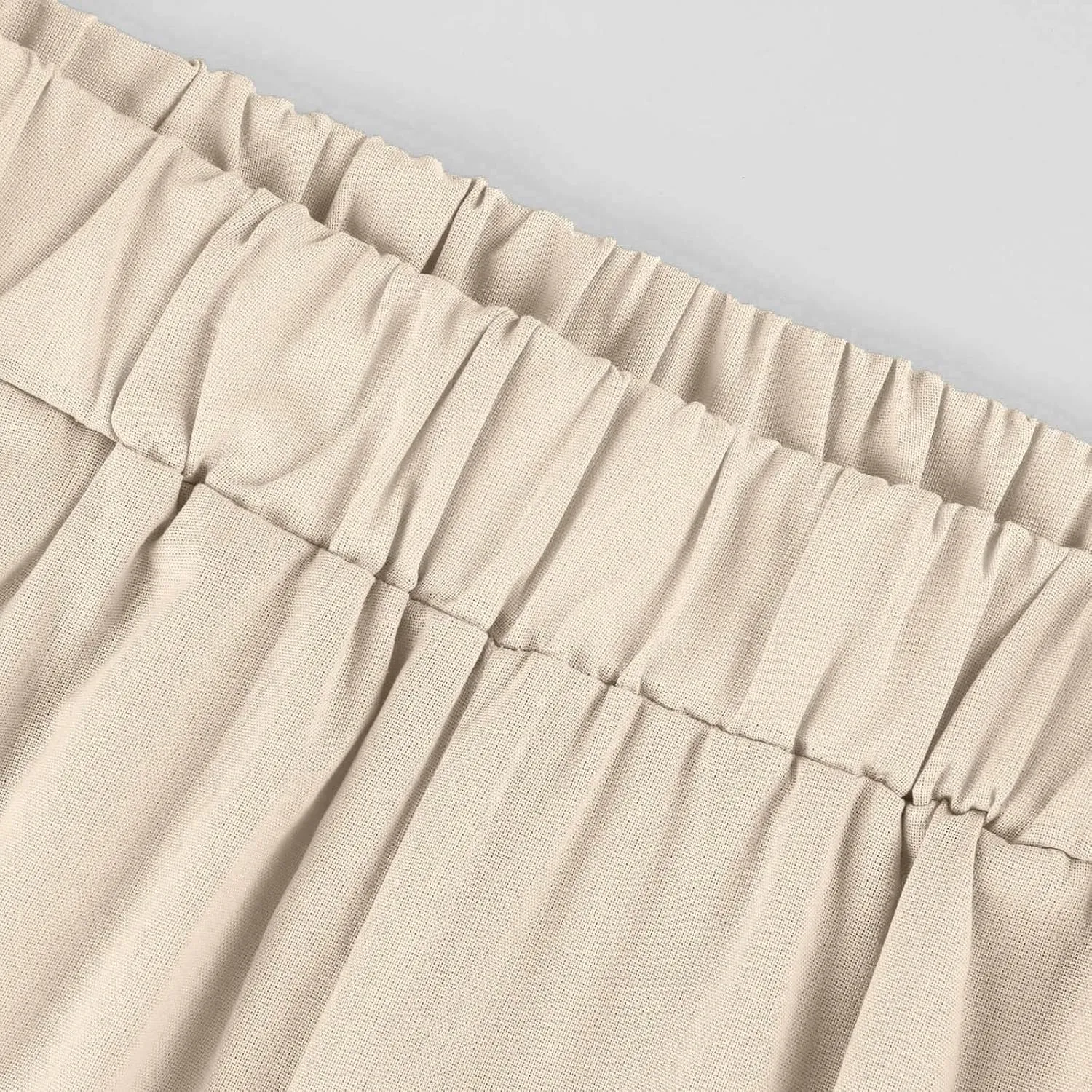 fanmpghleoo Cropped Linen Pants Women Summer Straight Leg Plus Size Crop Pants Elastic Waist Casual Trousers with Pockets