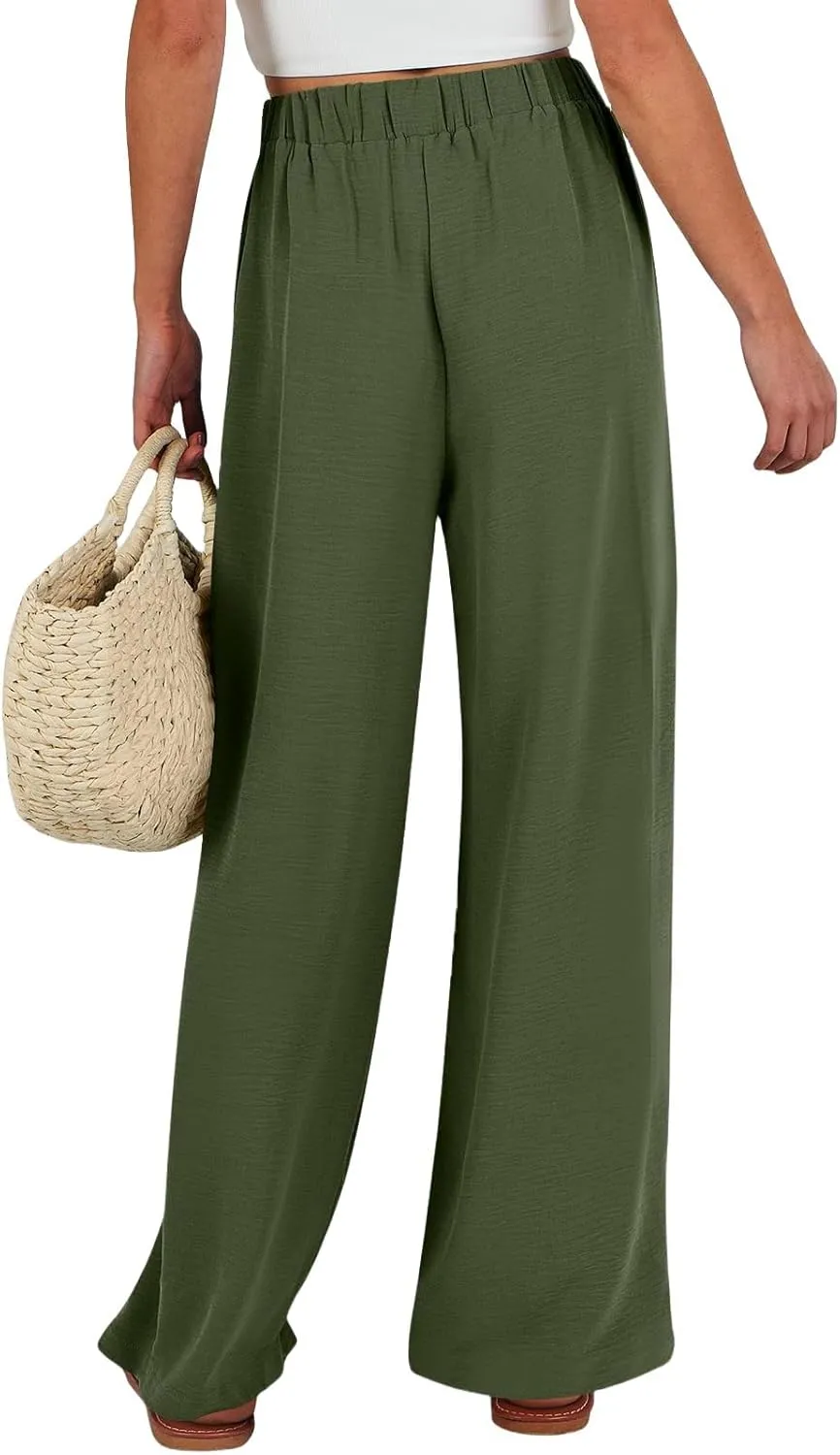 fanmpghleoo Wide Leg Linen Pants for Women Drawstring High Waisted Linen Pants Women Summer Casual Dressy Linen Palazzo Pants