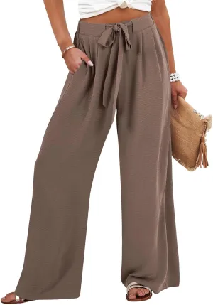 fanmpghleoo Wide Leg Linen Pants for Women Drawstring High Waisted Linen Pants Women Summer Casual Dressy Linen Palazzo Pants