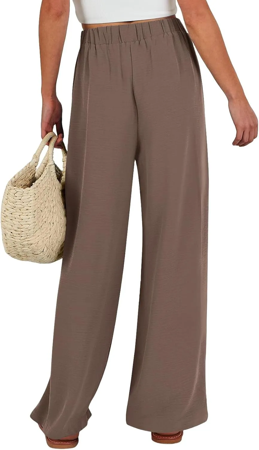 fanmpghleoo Wide Leg Linen Pants for Women Drawstring High Waisted Linen Pants Women Summer Casual Dressy Linen Palazzo Pants