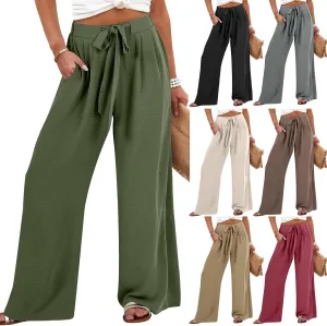 fanmpghleoo Wide Leg Linen Pants for Women Drawstring High Waisted Linen Pants Women Summer Casual Dressy Linen Palazzo Pants