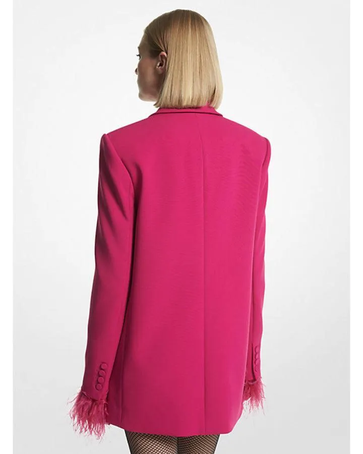 Feather Trim Crepe Boyfriend Blazer