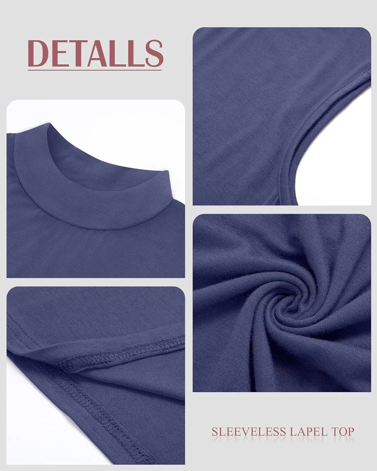 Ficerd 3 Pack Women’s Sleeveless Tank Tops, Mock Neck Cotton Summer Shirts Slim Fit Stretch Tops Basic Lightweight Knit Tee