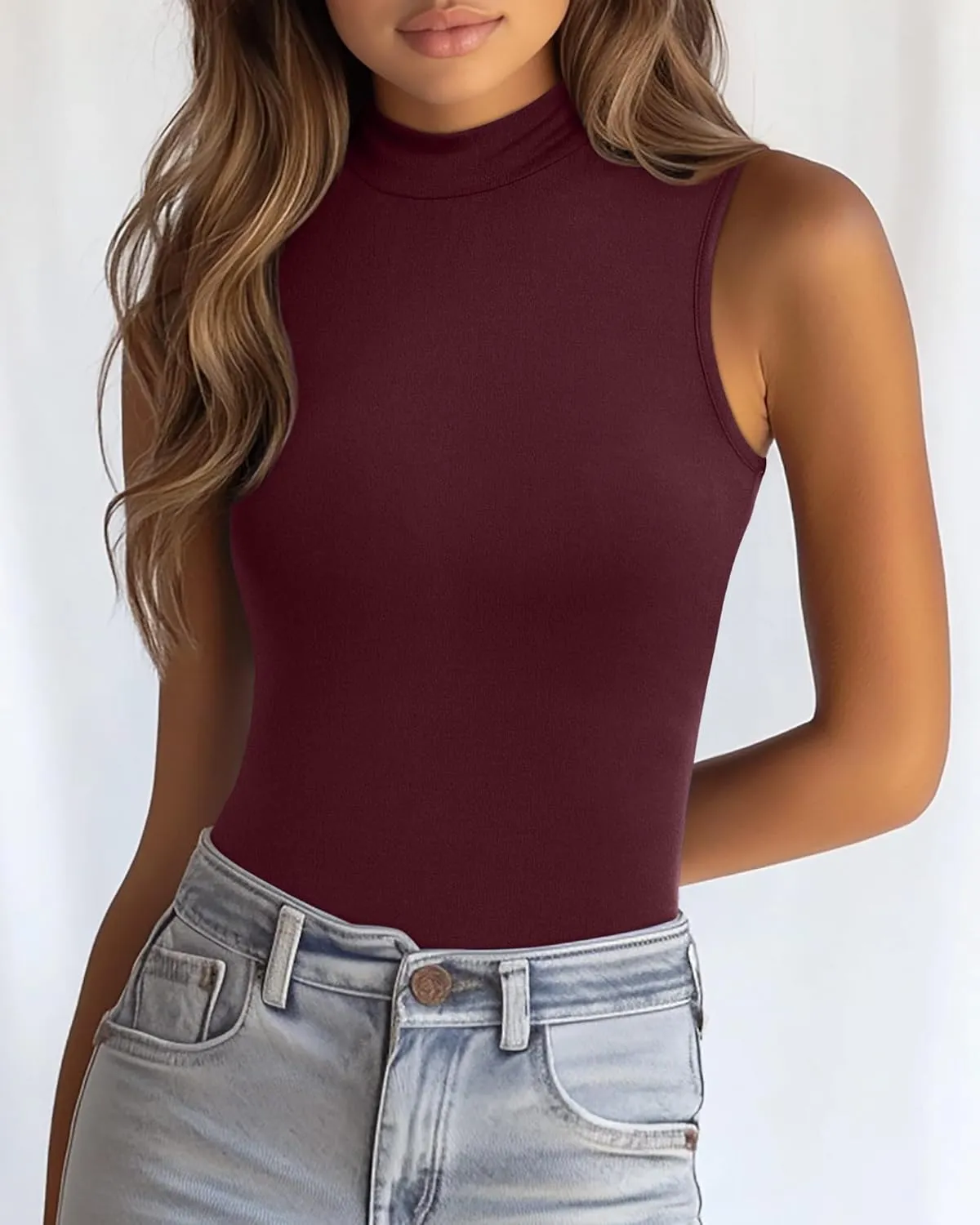 Ficerd 3 Pack Women’s Sleeveless Tank Tops, Mock Neck Cotton Summer Shirts Slim Fit Stretch Tops Basic Lightweight Knit Tee