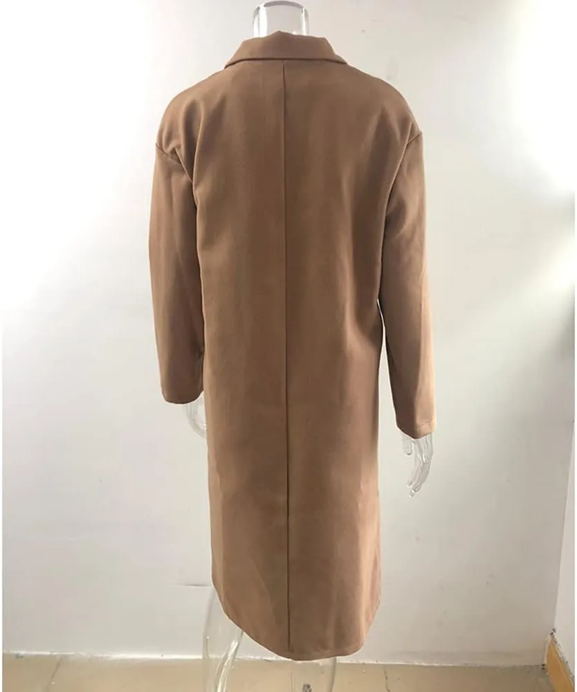 Janepam Women Duffle Coat Dust Windbreaker Oversize Solid Color Notch Lapel Maxi-Long Jacket Button-Down Outerwear