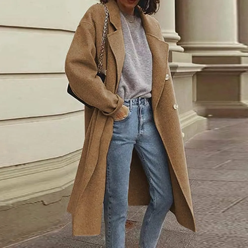 Janepam Women Duffle Coat Dust Windbreaker Oversize Solid Color Notch Lapel Maxi-Long Jacket Button-Down Outerwear