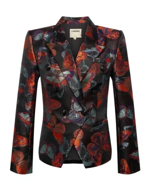 L'Agence Marie Butterfly Jacquard Double Breasted Blazer
