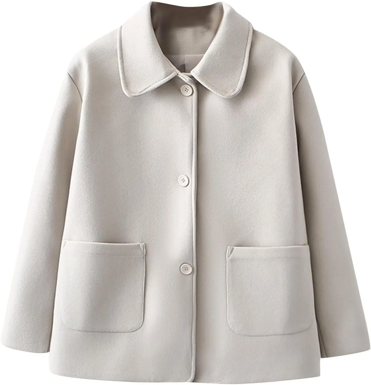 Lmdudan Women's Single Breasted Pea Coat Plus Size Button Outerwear Long Sleeve Laple Collar Wool Blend Coats with Pockets