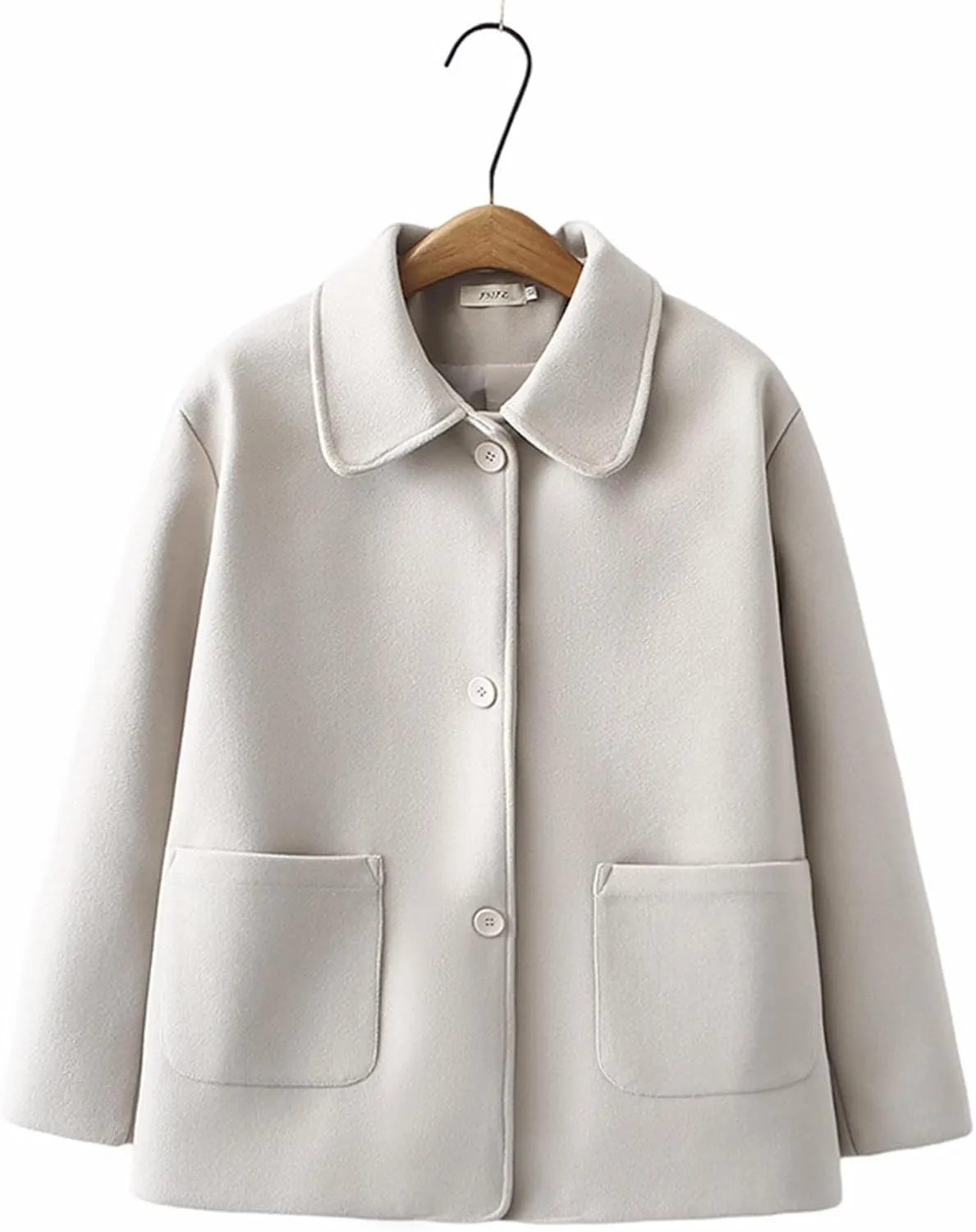 Lmdudan Women's Single Breasted Pea Coat Plus Size Button Outerwear Long Sleeve Laple Collar Wool Blend Coats with Pockets