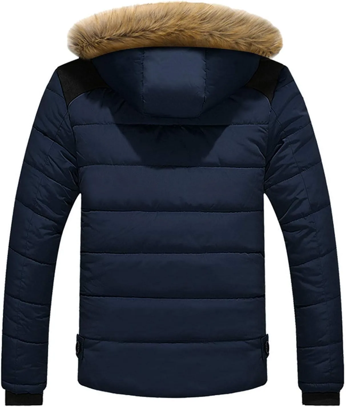 Men arge Size Cotton Coat Thick Warm Plush Hooded Jacket Zipper Button Windproof Long Sleeve Outerwear with Pocket