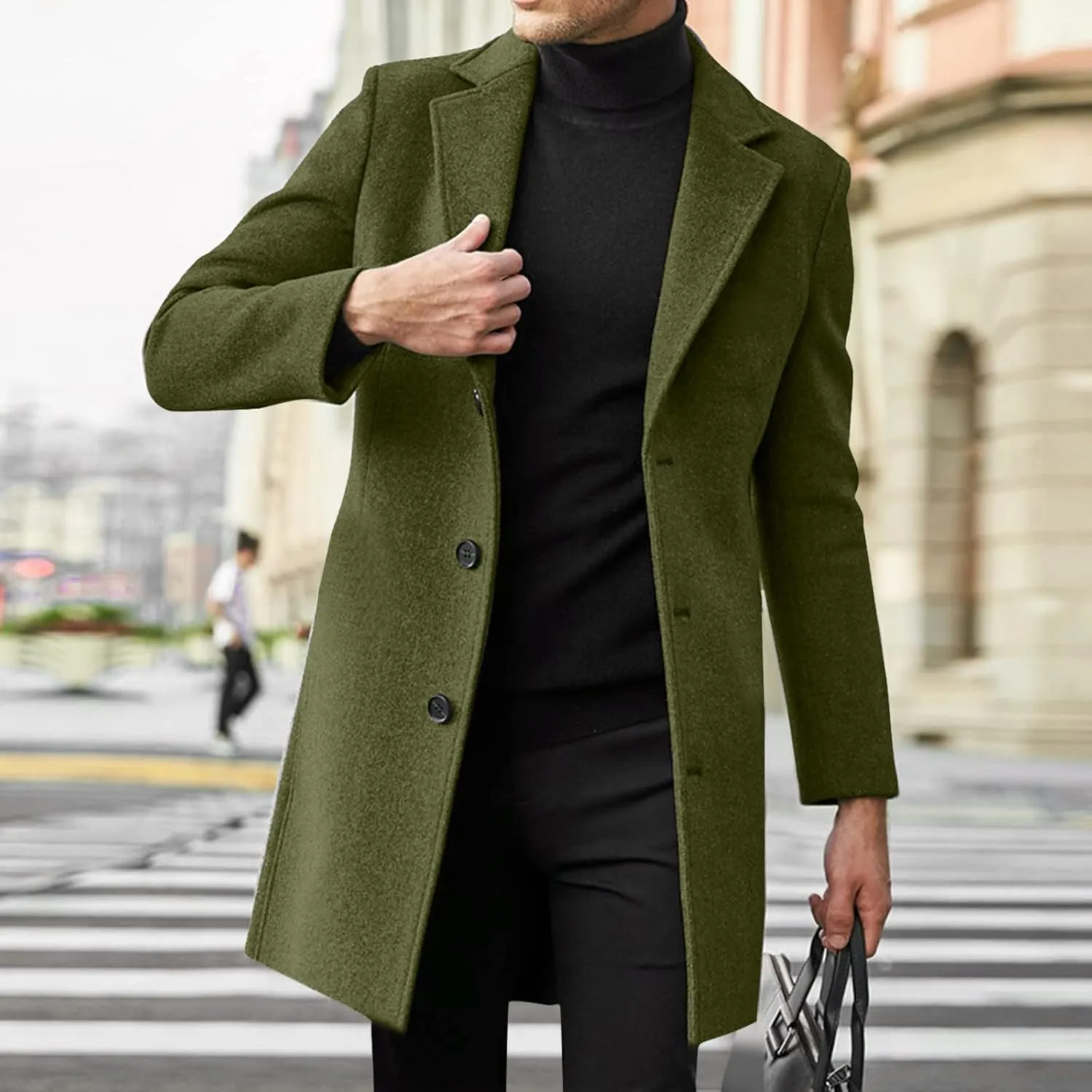 Men's Casual Trench Coat Slim Fit Spread Collar Long Sleeve Jacket Thicken Overcoat Plus Size Vintage Breasted Pea Coat