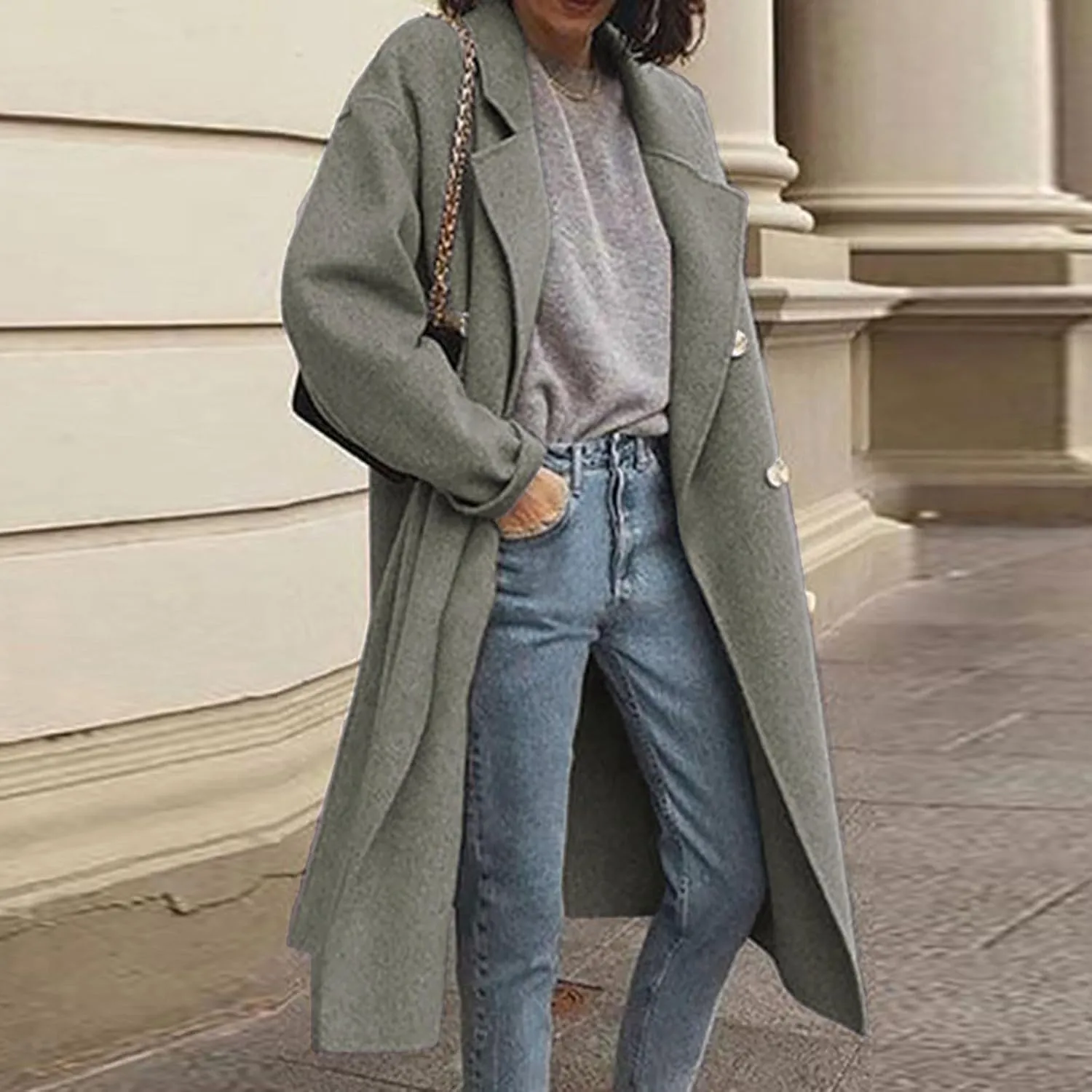 Pea Coats for Women Winter Wool Blend Jackets Notch Lapel Single Breasted Trench Coats Long Jackets for Women Trendy