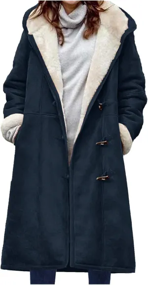 Plus Size Winter Coats for Women 2024 Trendy Warm Sherpa Fleece Lined Jackets Suede Hooded Parka Peacoats Outerwear