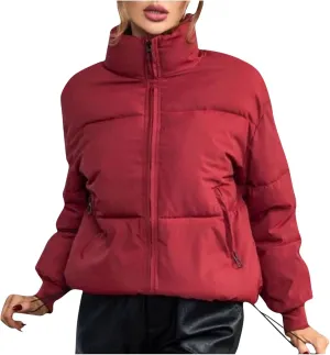 Puffer Jacket Womens 2024 Winter Warm Coat Lightweight Packable Down Jacket Trendy Stand Collar Zipper Outwear