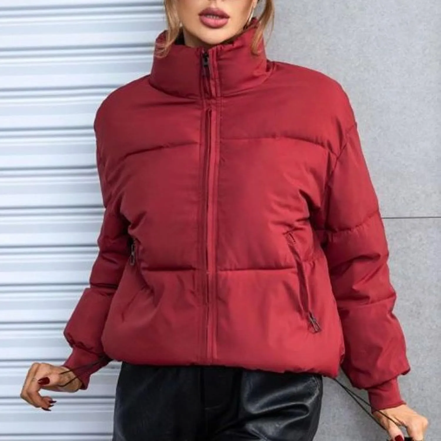 Puffer Jacket Womens 2024 Winter Warm Coat Lightweight Packable Down Jacket Trendy Stand Collar Zipper Outwear