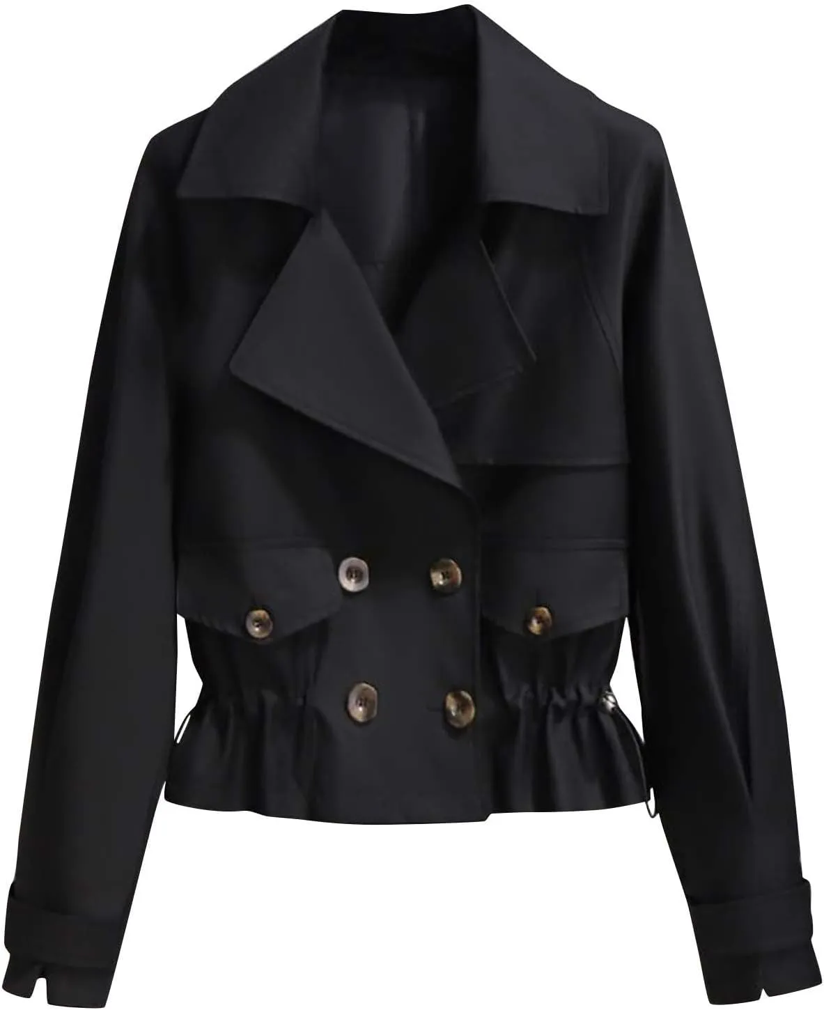 Trench Coats for Women Cropped Lapel Jackets Fashion Drawstring Double Breasted Plus Size Outerwear for Fall Winter