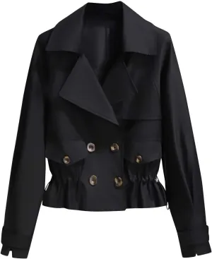 Trench Coats for Women Cropped Lapel Jackets Fashion Drawstring Double Breasted Plus Size Outerwear for Fall Winter