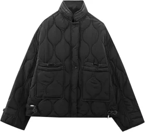 Winter Coats for Women 2024 Lightweight Packable Quilted Coat Oversized Long Sleeve Padded Jacket Daily Casual Outwear