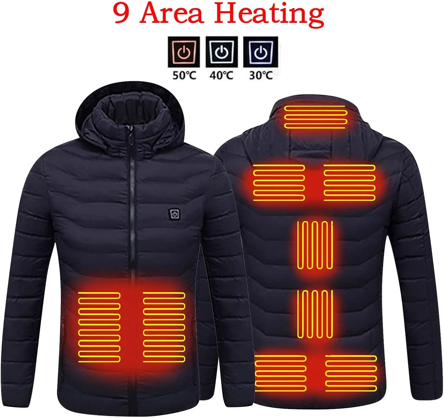 Winter Coats for Women Heated Puffer Jacket Winter Outdoor Hiking Skiing Insulated Coat Warm Long Sleeve Padded Outwear