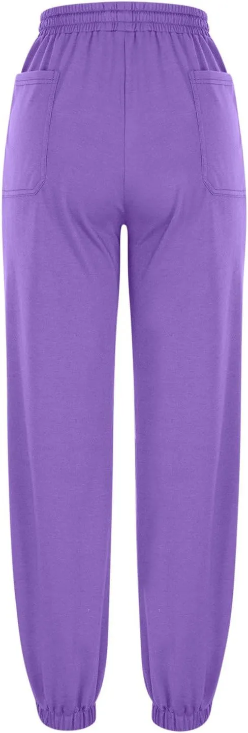 Women's Casual Baggy Sweatpants 2024 Fashion Drawstring Solid Joggers Warm Fleece Lined Loose Trousers with Pockets