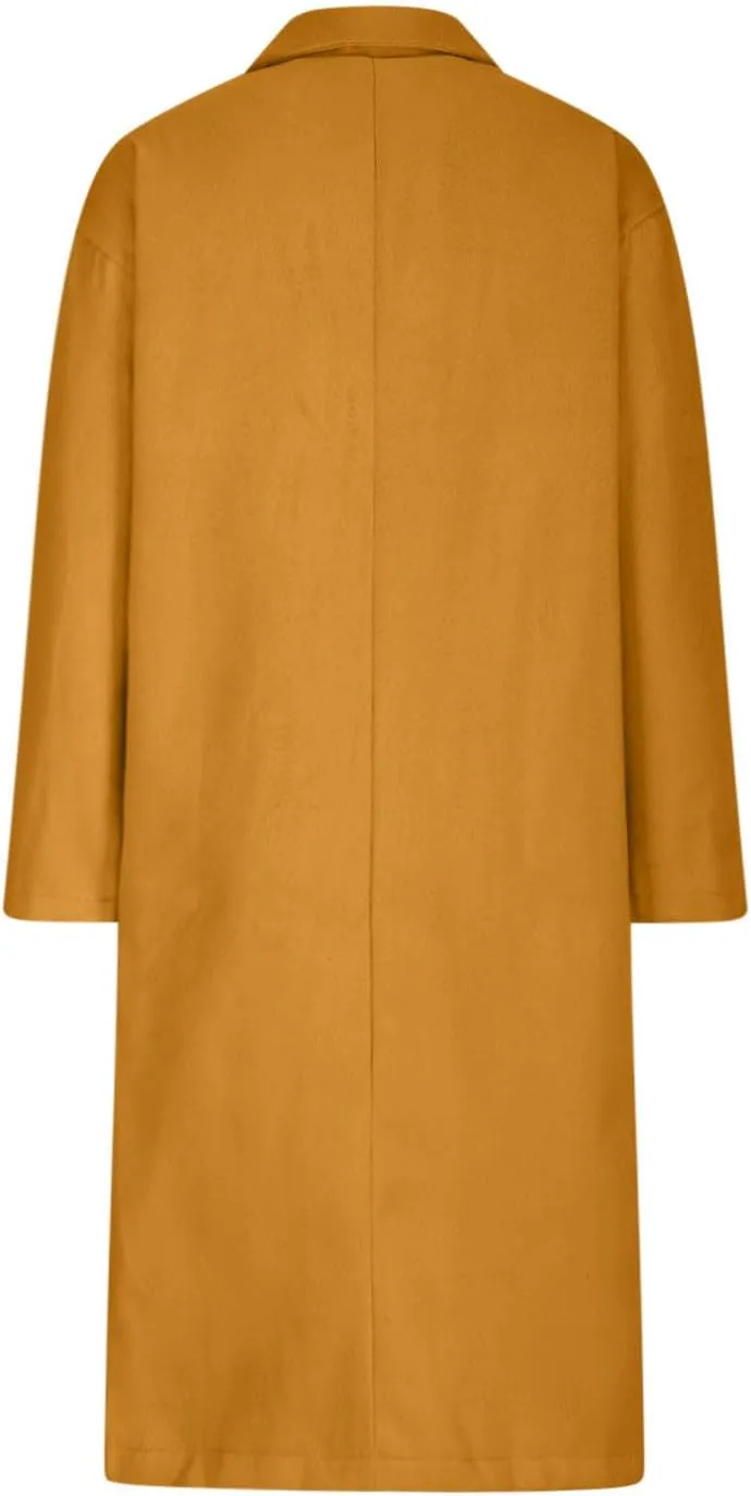 Women's Double Breasted Long Coats Plus Size Notch Lapel Peacoats Casual Open Front Overcoat Winter Trench Coats