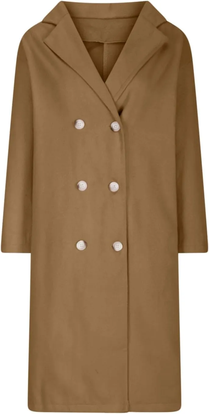 Women's Double Breasted Long Coats Plus Size Notch Lapel Peacoats Casual Open Front Overcoat Winter Trench Coats