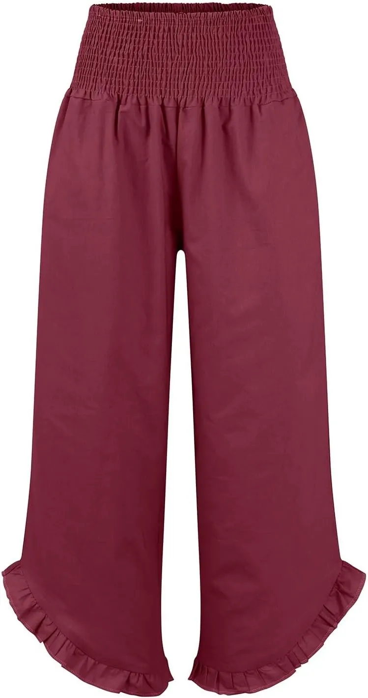 Women's Linen Palazzo Pants Summer Casual Vacation High Waist Wide Leg Trousers Trendy Lounge Pant with Pockets
