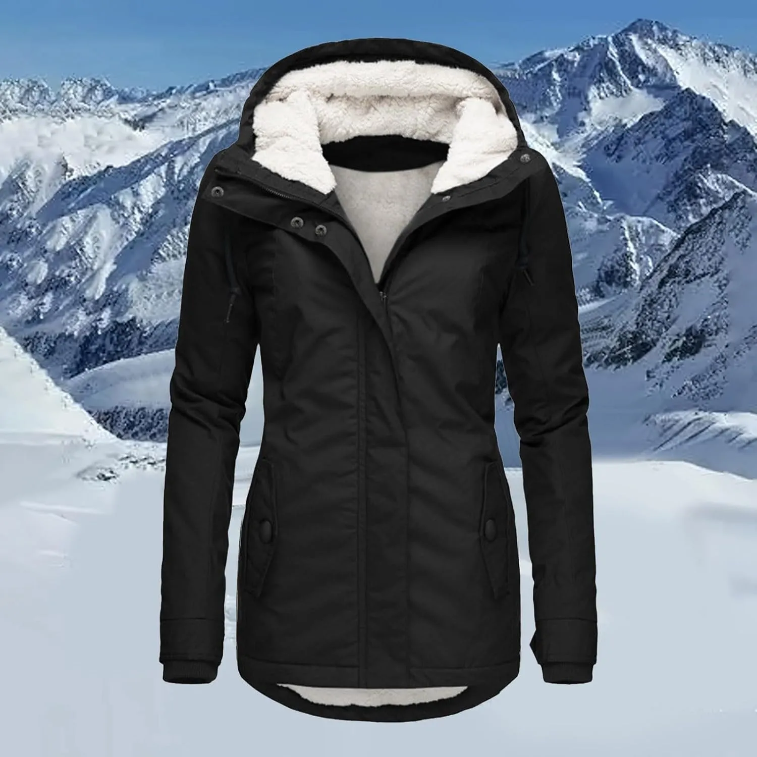 Womens Mid Length Down Coat Fleece Lined Hooded Puffer Jacket Soft Comfy Long Sleeve Quilted Coats Winter Warm Outfits