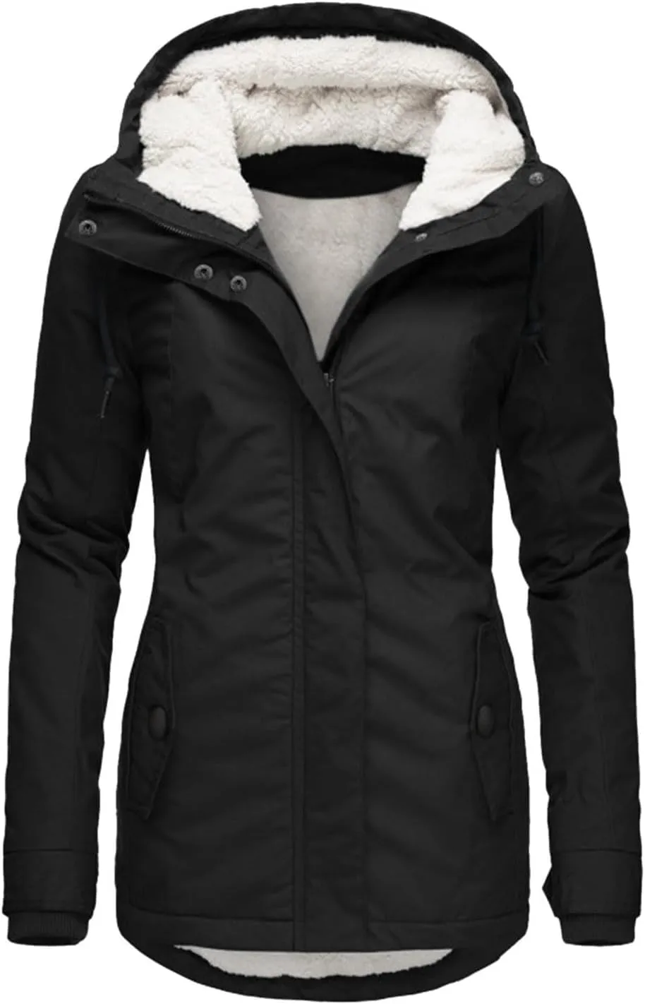 Womens Mid Length Down Coat Fleece Lined Hooded Puffer Jacket Soft Comfy Long Sleeve Quilted Coats Winter Warm Outfits