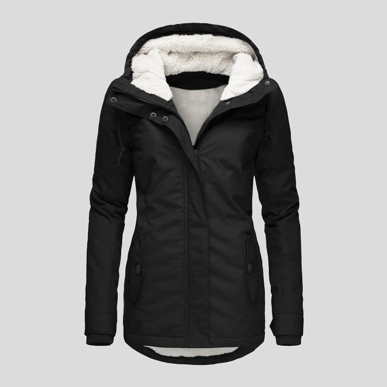 Womens Mid Length Down Coat Fleece Lined Hooded Puffer Jacket Soft Comfy Long Sleeve Quilted Coats Winter Warm Outfits