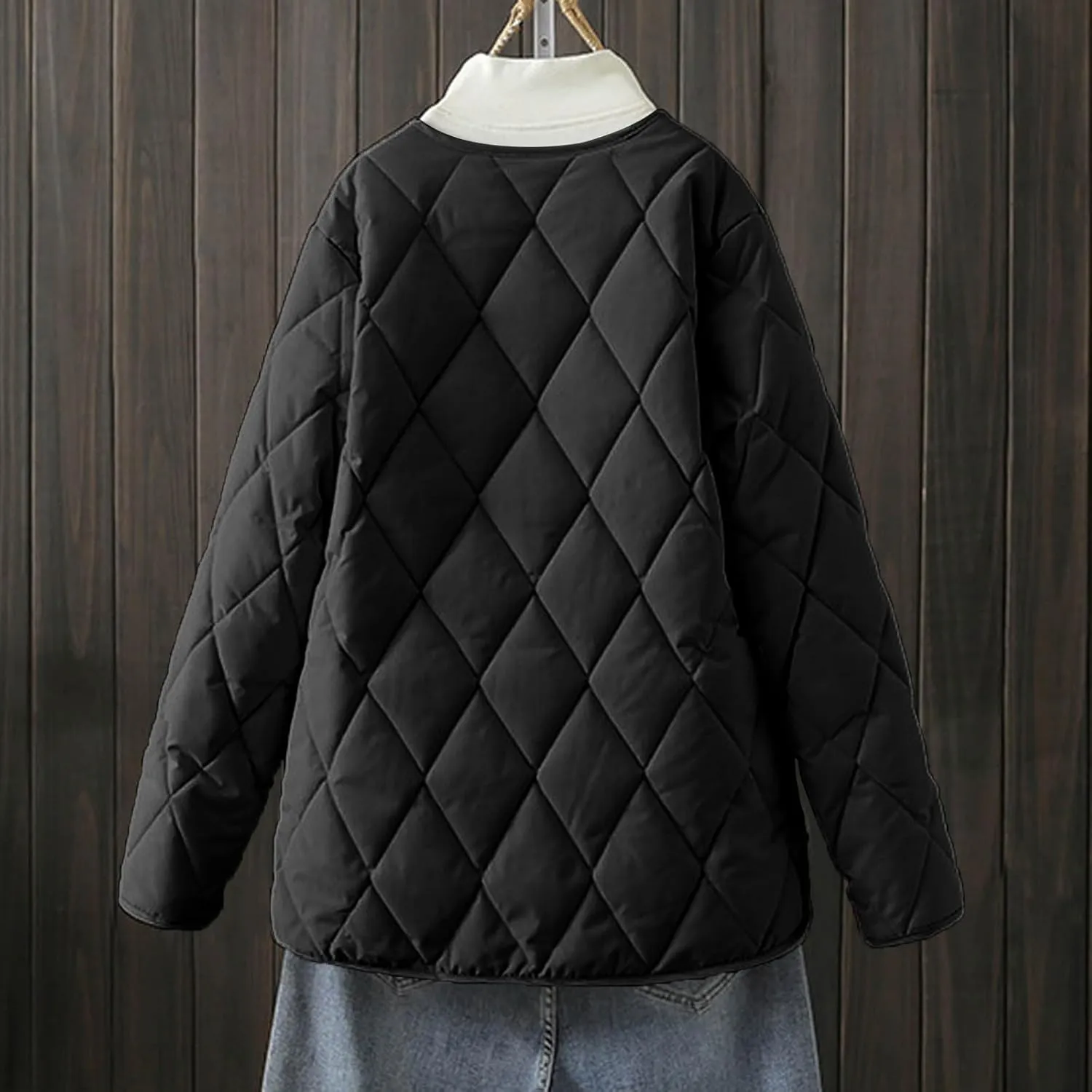 Womens Oversized Lightweight Quilted Jacket 2024 Fall Winter Warm Down Coat Casual Button Padded Outwear with Pocket