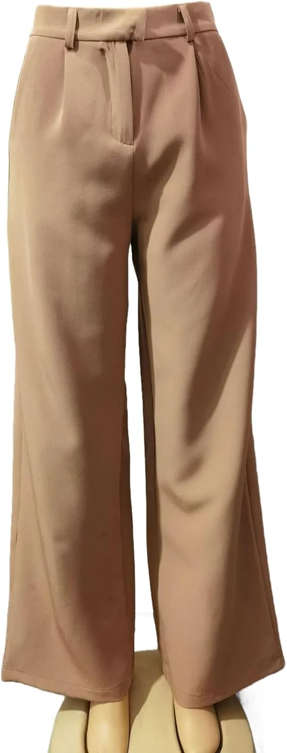 Women's Wide Leg Dress Pants High Waisted Straight Leg Office Casual Trousers with Pockets Work Office Palazzo Pants