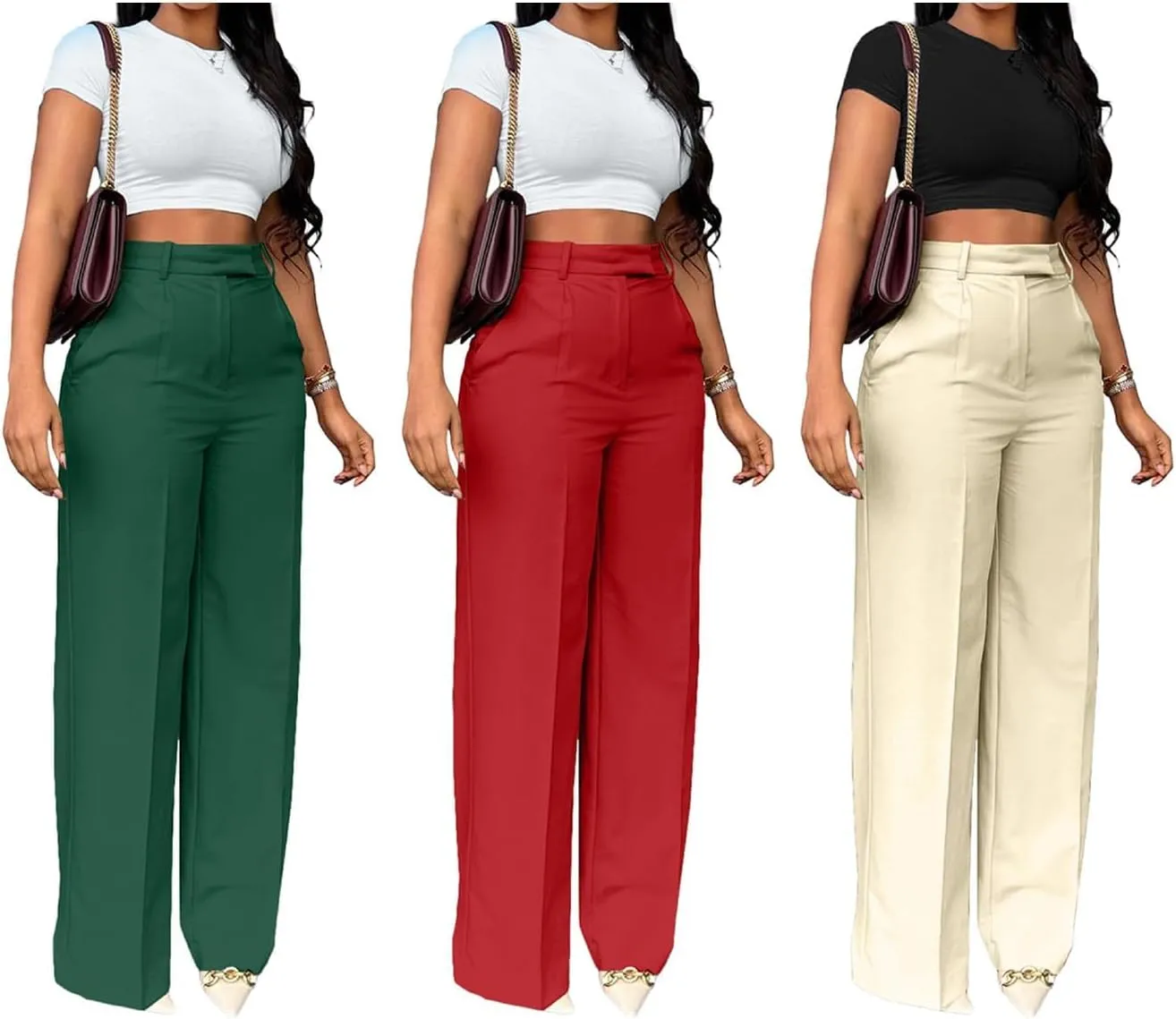 Women's Wide Leg Dress Pants High Waisted Straight Leg Office Casual Trousers with Pockets Work Office Palazzo Pants