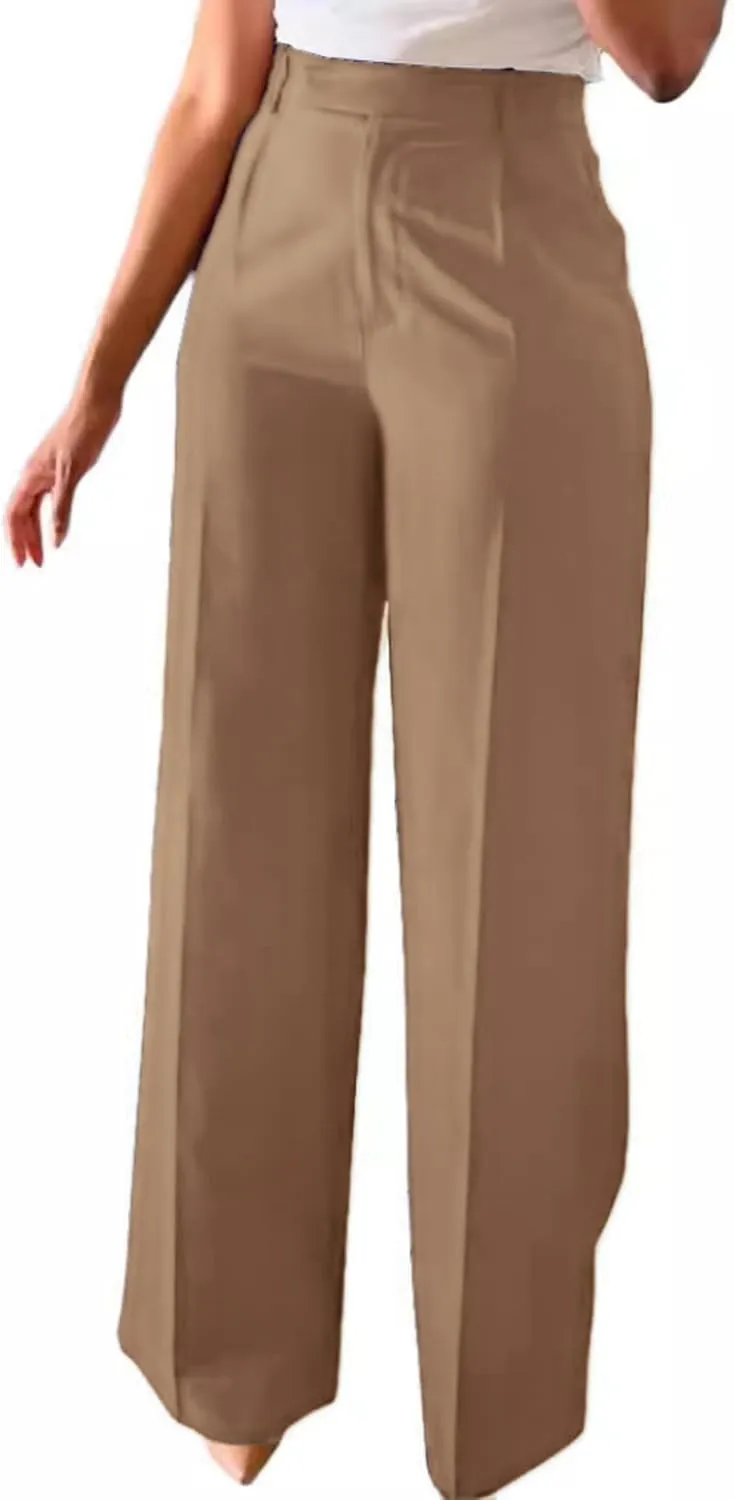 Women's Wide Leg Dress Pants High Waisted Straight Leg Office Casual Trousers with Pockets Work Office Palazzo Pants