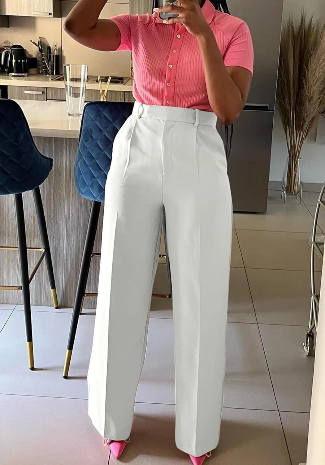 Women's Wide Leg Dress Pants High Waisted Straight Leg Office Casual Trousers with Pockets Work Office Palazzo Pants