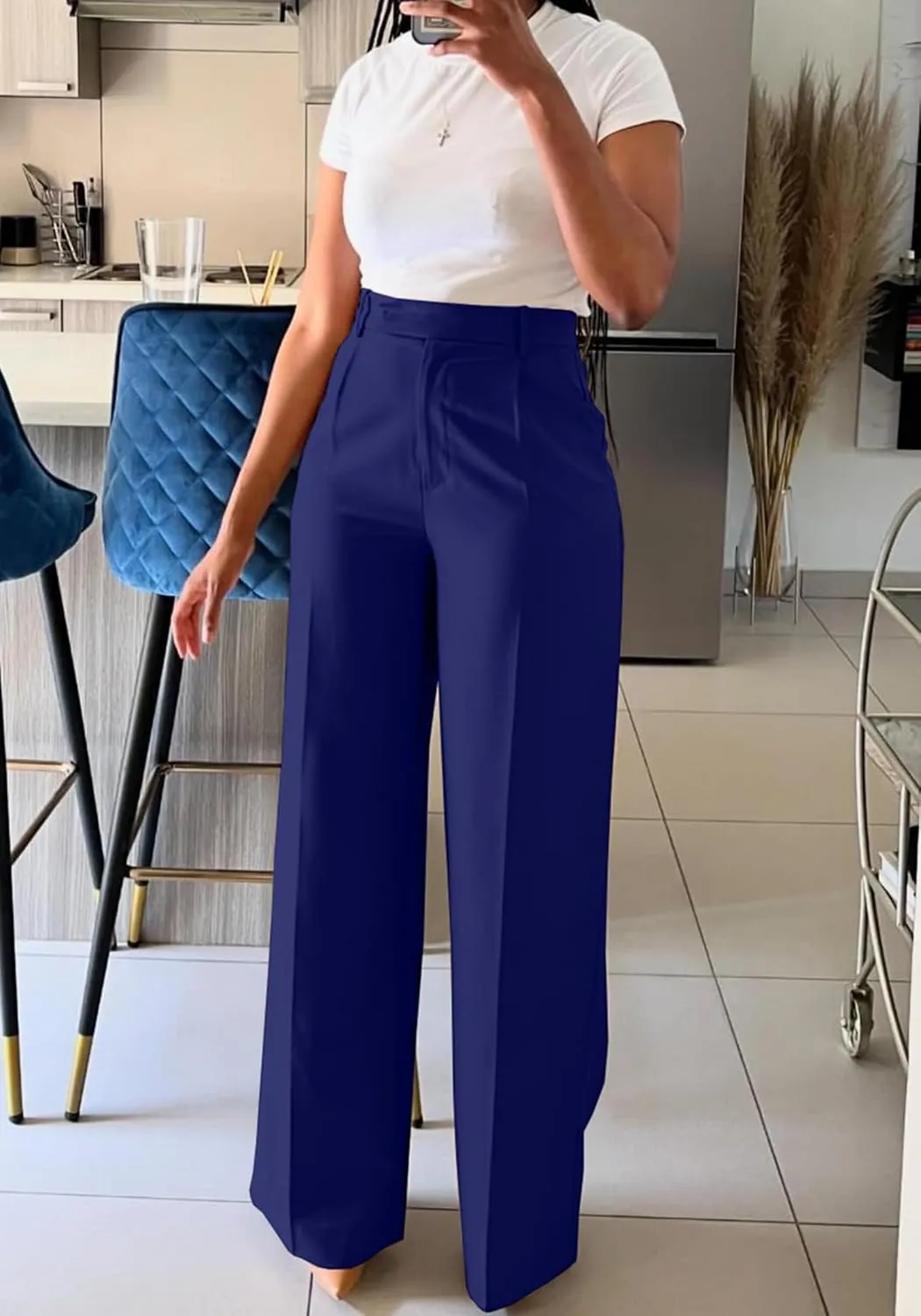 Women's Wide Leg Dress Pants High Waisted Straight Leg Office Casual Trousers with Pockets Work Office Palazzo Pants